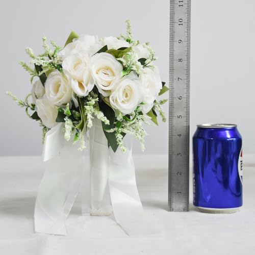 Wedding Bouquets for Bride Bridesmaid Bouquet Ivory Bridal Bouquet Artificial Roses for Wedding Church Home Decoration (Iv...