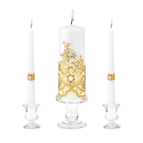 Unity Candle Holder - Glass Candle Holders for Pillar Candles Taper Candles, Glass Candlestick Holders Set of 3, Decorativ...