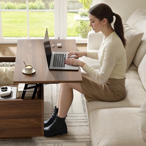 FABATO Lift Top Coffee Table, Wood Square Coffee Table with Storage, Farmhouse Coffee Tables with Hidden Storage Compartme...