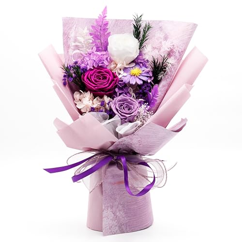 Bonvequ Preserved Flowers Bouquet, Eternal Natural Rose, Flower Birthday Decorations for Mom Women,Send Flowers Prime,Wedd...