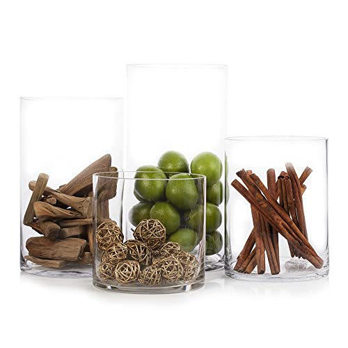 Enova Floral Clear Glass Cylinder Vase 6 x 8 Inches, Clear Flower Vases, Pillar Candle Hurricane Floating Candle Holder Va...