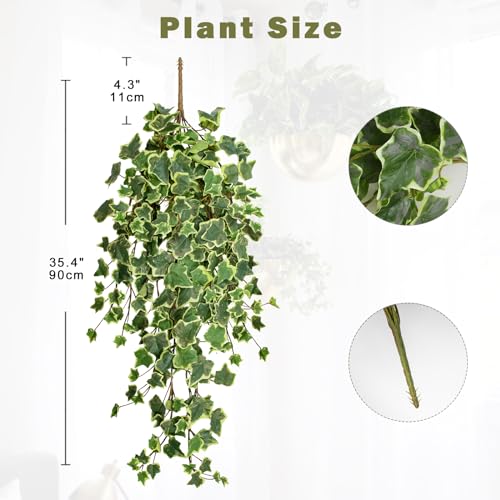 Hollyone 2pcs Artificial Hanging Plants 35.4" Fake Ivy Vine Faux Ivy Leaves Fire and UV Resistant Hanging Plant Wall Green...
