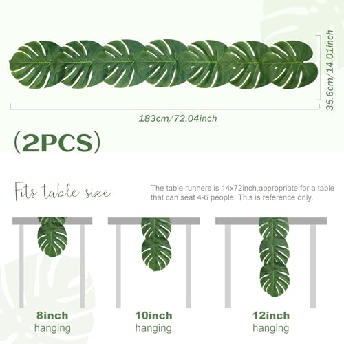 AerWo 2Pcs Artificial Palm Leaves Green Table Runner, Summer Tropical Leaf Table Runners 72 inches Long for Wedding Moana ...
