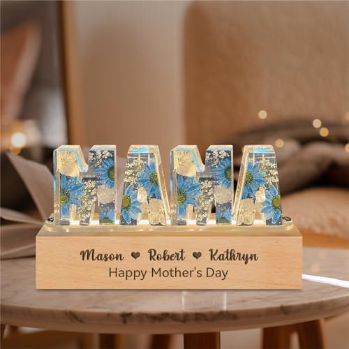Smallduuck Personalized Grandma Resin Flower Lamp Custom Resin Letter Lights with 1-15 Name Epoxy Resin Night Light Dry Fl...