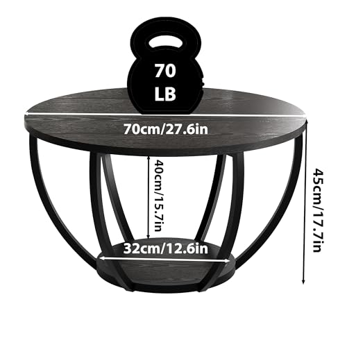 HOMERECOMMEND Round Coffee Table,Wooden 2-Tier Circle Coffee Tables with Storage Shelves,Accent Center Table for Living Ro...