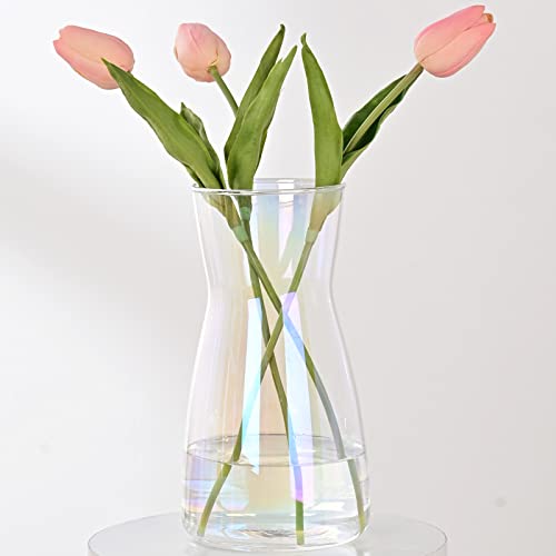 8 inch Iridescent Glass Flower Vases for Centerpiece Table Home Indoor Desk Decor,Ins Modern Boho Style Vase for Wedding H...