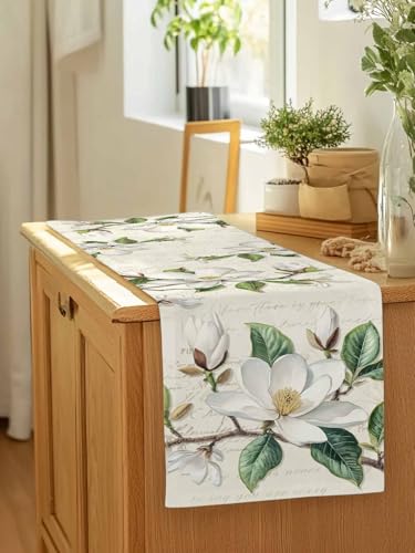 Vintage Floral Spring Table Runners 120 Inches Long, Rustic Botanical Table Runner Dresser Scarf, White Flower Farmhouse K...