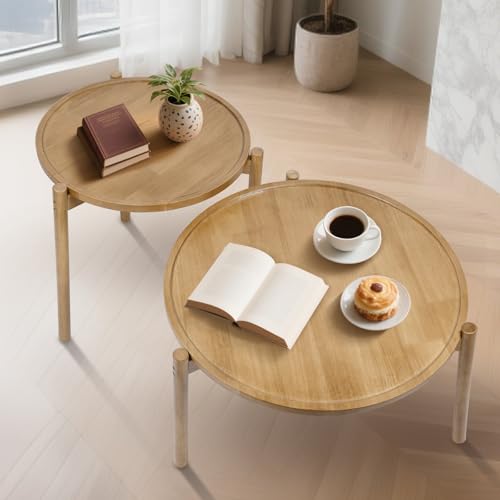 Wooden Round Nesting Coffee Tables Set of 2,Round End Table,Small Nesting Tables,Side Table,for for Living Room Bedroom Ba...