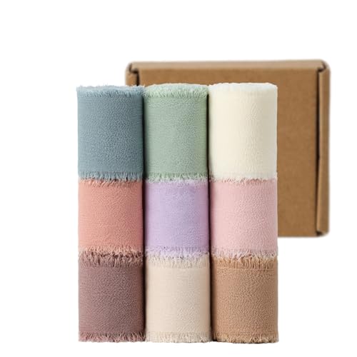 1.5" x 27 Yd Chiffon Ribbon Mixed Color Ribbons Set 9 Rolls Handmade Fringe Fabric for Wedding Invitations Bridal Bouquets...