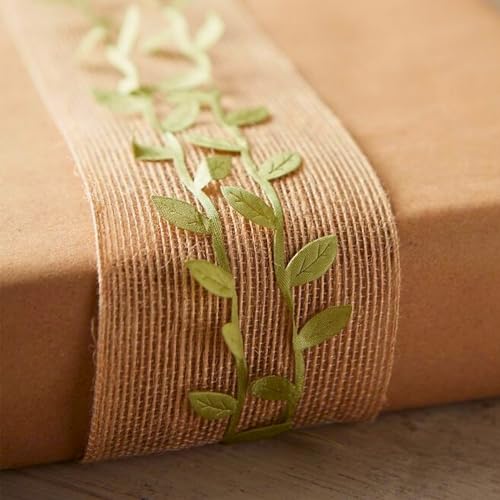 Leaf Ribbon 20 Yard Fabric Ribbons Roll Green Leaf Tape 1" Width Artificial Olive Trim Tape for Gift Wrapping Craft DIY