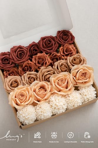 Ling's moment Artificial Flowers Fake Silk Roses Faux Foam Dahlia Combo for DIY Wedding Bouquets Centerpieces Arrangements...