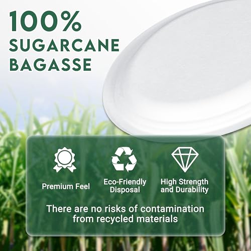 ZOES HOMEWARE 100% Compostable Oval Paper Plates 12 inch Bulk 100 Count, Heavy Duty Large Disposable Plates, Eco-Renewable...