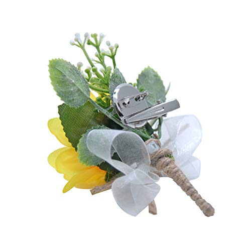 Prettybuy Sunflower Boutonniere for Men Wedding Boutineer with Pin Yellow Silk Flower Decor Pack of 1