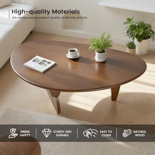 Solid Wooden Modern Triangle Coffee Table: Unique Funky Coffee Tables for Living Room, Oval Mid-Century Irregular Abstract...