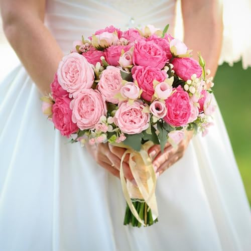 MARTINE MALL 2 Packs Peonies Artificial Flowers, Mixed Pink Artificial Peonies, Silk Peonies Flowers Fake Peonies Artifici...