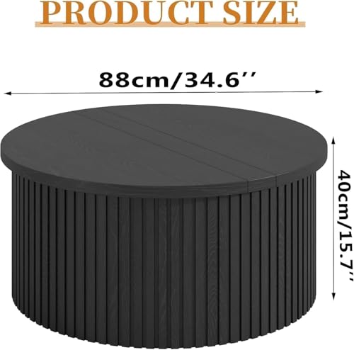 Fsbecl Fluted Lift Top Coffee Table with Hidden Storage, 31.6 Inch Round Coffee Tables for Living Room, Modern Circle Wood...