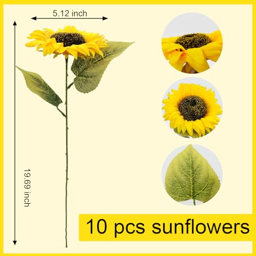 Mutcolor 10 Pcs Sunflowers Artificial Flowers with Long Stems Silk Fake Large Sunflowers Bouquet Faux Sunflower Arrangemen...