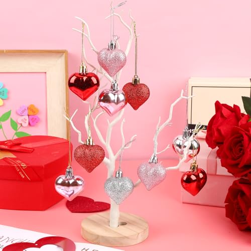 JUNEBRUSHS Valentines Day Decor Tree Decorations Set, 36 Pcs Ornaments for Valentine's St Patricks Easter Glossy Glitter H...