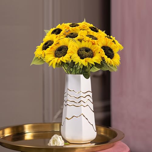 Mutcolor 10 Pcs Sunflowers Artificial Flowers with Long Stems Silk Fake Large Sunflowers Bouquet Faux Sunflower Arrangemen...