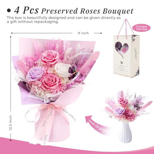 Cooeach Preserved Flowers for Delivery Prime Pink Flowers Bouquet Lasting 1-3 Years, Birthday Gifts for Women Mom Grandma ...