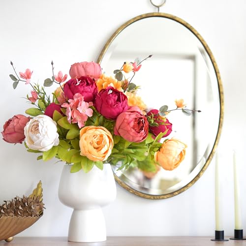 FiveSeasonStuff Artificial Peony Bouquets, 2 Silk Flower Bundles in Peach, Coral, Cream & Burgundy with Hydrangeas for Wed...