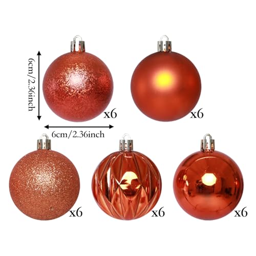 HipTree 30ct Christmas Fall Ornaments Tree Decorations Set-2.36 Inch Copper Shatterproof Decorative Hanging Ball Ornament ...