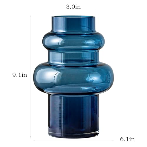 Lvases Clear Blue Bubble Glass Flower Vase, Modern Boho Ins Style Vase for Hydroponic Plants Bouquet, for Home Room Office...