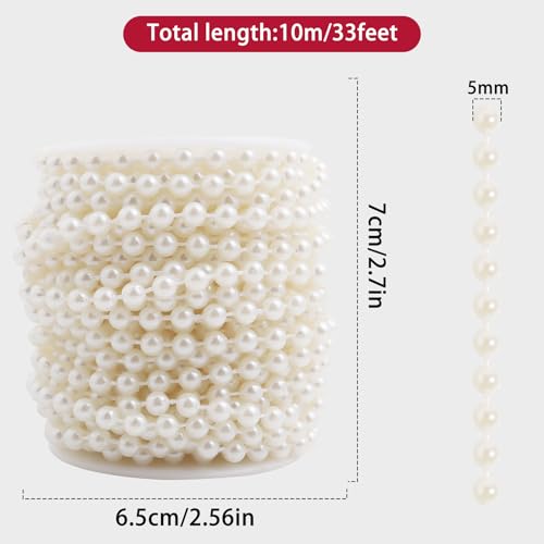 Tiparts Pearls String Beads 33 Feet Crafts Faux Pearl Roll for Christmas Garland Flowers Wedding Party Jewelry Decoration(...
