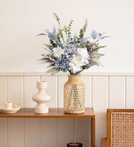 Aoztio Artificial Flowers Bouquet, Silk Flowers Blue Fake Flowers Arrangement Faux Flowers for Home Decor, Vase Arrangemen...