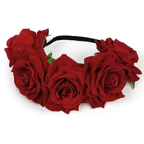 WOVOWOVO Rose Flower Crown Floral Headbands for Women Red Fake Roses Headband for Festival Halloween Cosplay Costume Party...