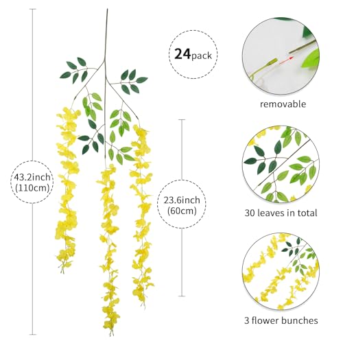 LUZOGA 24 Pack Wisteria Hanging Artificial Flowers Fake Flowers Ratta Hanging Garland Silk Flowers String for Home Garden ...
