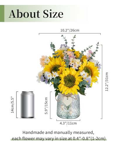 BLOSMON Sunflower Fake Flowers in Vase: Sunflowers Artificial Flowers with Vase for Table Centerpieces Decor - Silk Flower...
