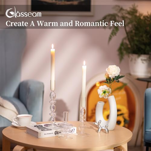 Glasseam Glass Candle Stick Holder: Clear Taper Candle Holders Set of 3, Modern Candlestick Holders for Taper Candles, Dec...