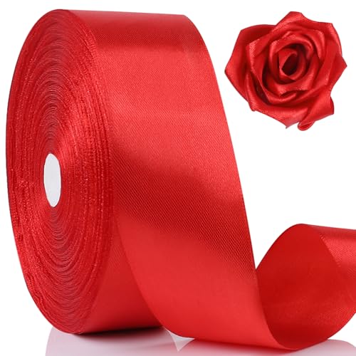 NESCCI 100 Yards Ribbon,1-1/2 Inch Red Satin Ribbon,Single Face Satin Ribbons,Perfect for Gift Wrapping,Wedding Decoratio...