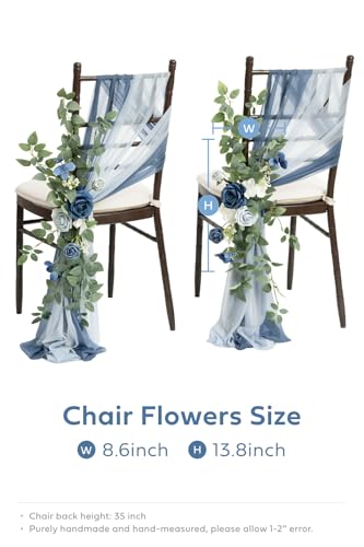 Ling's moment 8pcs Wedding Chair Decorations Aisle Pew Church Artificial Flowers Greenery Swags Dusty Blue & Navy Bench Ce...