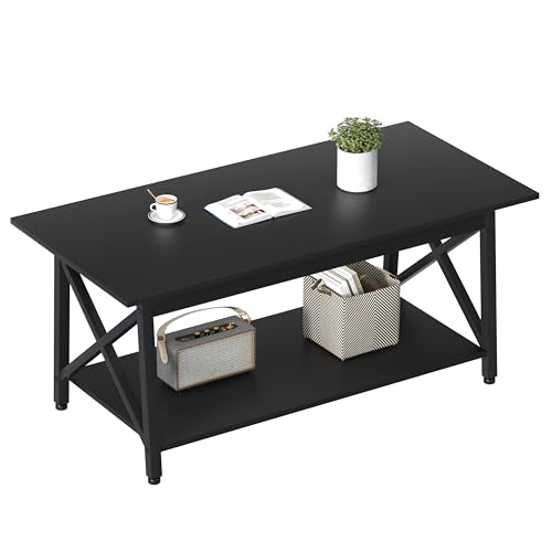 GreenForest Coffee Table with Storage, 43 inch Large Modern Coffee Tables for Living Room, X-Frame Design Farmhouse Coffee...