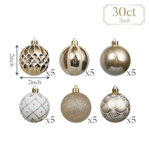 Valery Madelyn Christmas Ornaments Set, 30ct 2 Inches White and Gold Shatterproof Christmas Tree Decorations Ball Ornament...