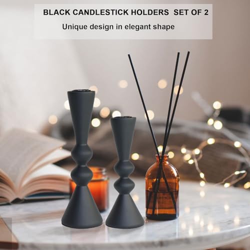 SDALI HOME Candle Holder Black Candlestick Holders,Taper Candle Holders Set of 2- Candle Sticks Holder Decor for Home,Smal...
