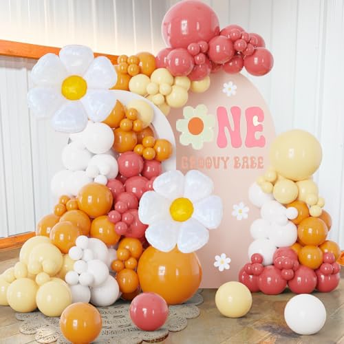 Daisy Balloon Arch Retro Burnt Orange Boho Balloon Garland Kit Sunshine Balloon Groovy Flower Decor for Daisy, Sun, and Ci...