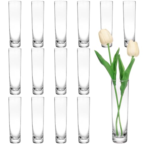 Fixwal 15 Pack Glass Cylinder Bud Flower Vases for Centerpieces Clear Small Glass Vases for Wedding Decorations,Handmade C...