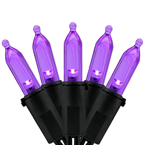 YULETIME 200 Purple LED Christmas Lights with Black Wire, Pack of 2 Strands 33 Feet 100 Lights UL Certified Holiday String...