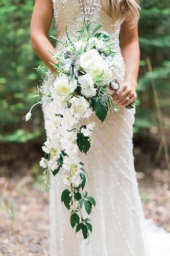 IPOPU White Flowers Artificial Delphinium 9PCS with Clematis Greenery for Wedding & Home Decor