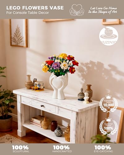 A Heart Held in Two Hands White Vases for Flowers - Cute Modern Small Ceramic Flower Vase for Pampas Grass - Decorative Ta...