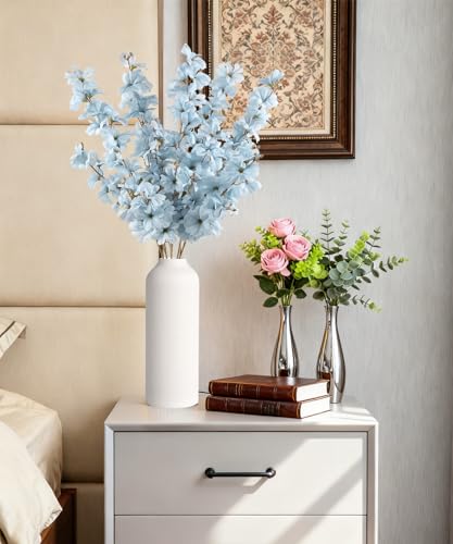 IPOPU Light Blue Flowers Artificial Delphinium 5PCS Long Stem Artificial Flowers for Tall Vase Silk Larkspur Faux Florals ...