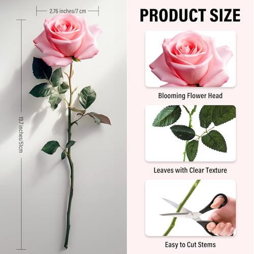 Pyopbow 20PCS Artificial Roses with Long Stems - Realistic Silk Flowers, Fake Roses Real Touch Bouquet Roses for Valentin...