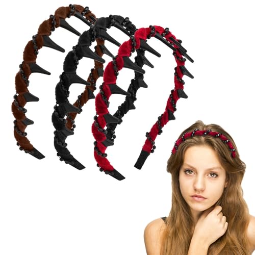 TODDER 3 Pcs Vintage High Cranium Headband for Women, Artificial Rhinestones Pearls Headband with Teeth Beaded Head Bands ...