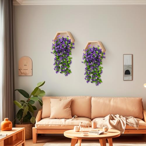ZFProcess 2PCS Artificial Hanging Flowers, Fake Hanging Plants Violet Vines UV Resistant for Wall Home Room Garden Wedding...