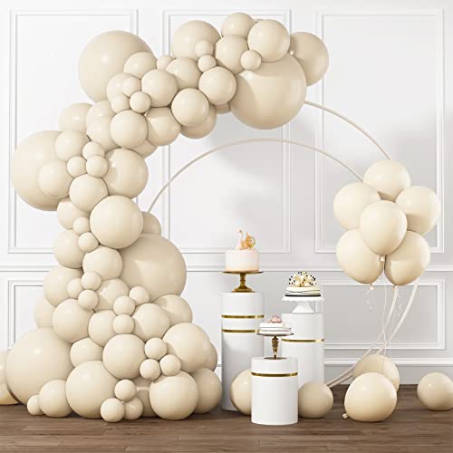 RUBFAC White Sand Balloons Different Sizes 105pcs 5/10/12/18 Inch Sand White Cream Beige Balloon Garland Arch Kit for Wedd...