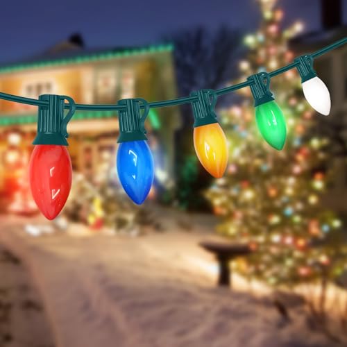 CHYSUPER C7 LED Christmas Lights - 25FT Outdoor Multicolor String Lights, Vintage Hanging Decor for Roofline, Xmas Tree, P...