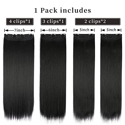 Black Hair Extensions Straight Clip in Hair Extensions Clip ins - Soft and Thick (20 Inches, 4Pcs, #1B)